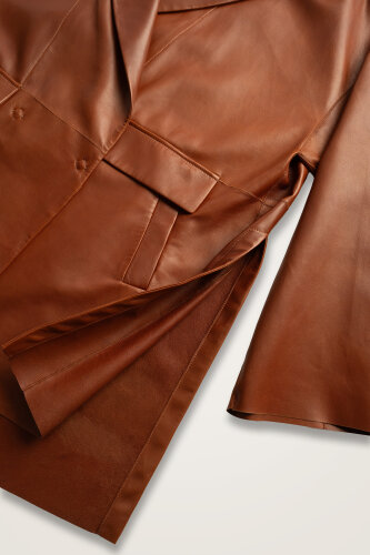 Tan Leather Blazer Jacket - Imannoor (1)