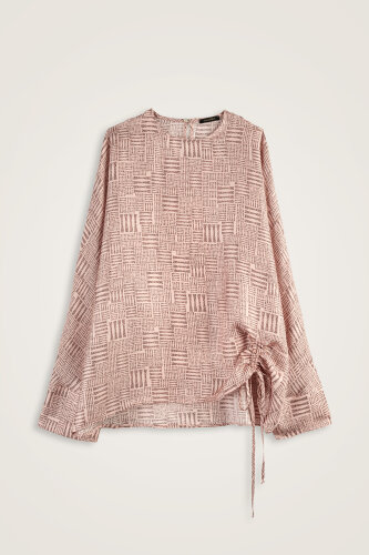 Taş Duvar Pudra Kısa Büzgülü İpek Bluz - Imannoor (1)