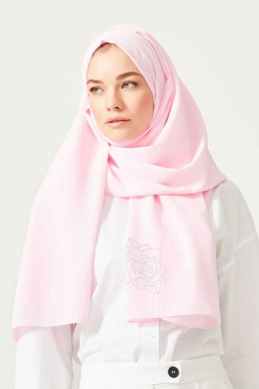 Taşlı Abiye Açık Pembe İpek Şal 68x200 - 4