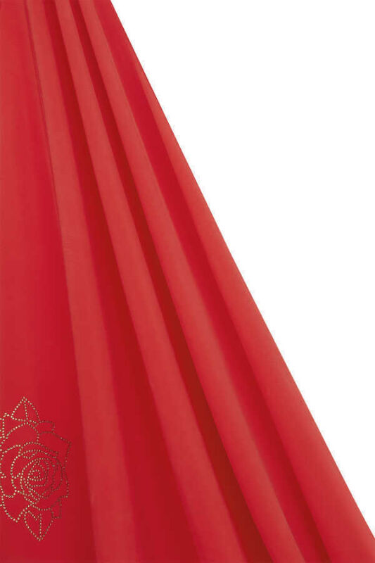 Taşlı Abiye Kırmızı İpek Şal 68x200 - 5