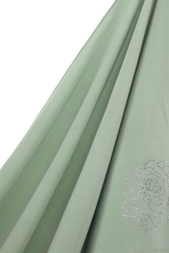 Taşlı Abiye Mat Yeşil İpek Şal 68x200 - 5