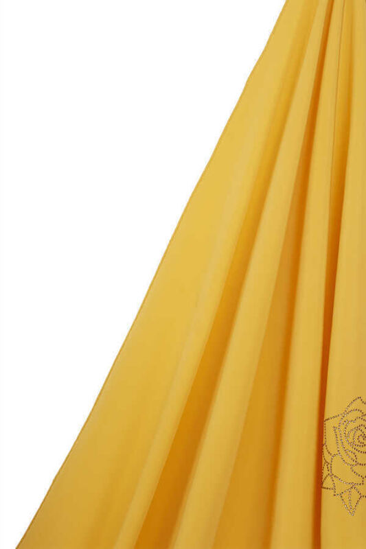 Taşlı Abiye Sarı İpek Şal 68x200 - 4