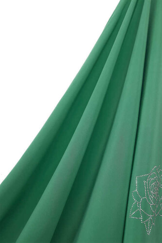 Taşlı Abiye Yeşil İpek Şal 68x200 - 3