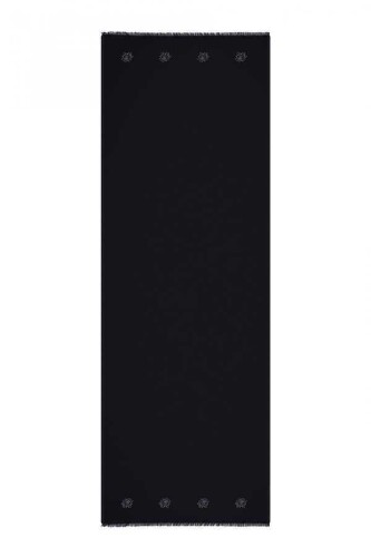 Taşlı Düz Tivil Siyah İpek Şal 68x200 - 1