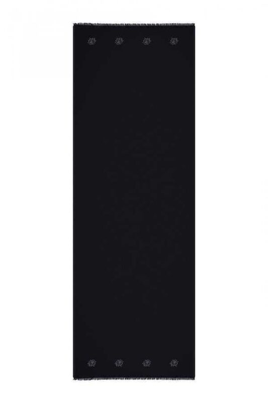 Taşlı Düz Tivil Siyah İpek Şal 68x200 - 1