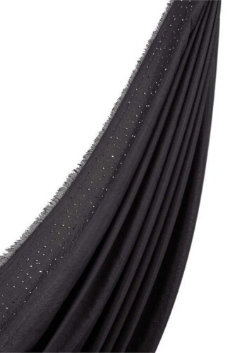 Taşlı Siyah İpek Şal 80x200 - 5