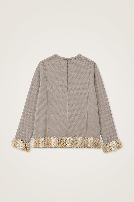 Tassel Flower Beige Knitted Short Blouse - 3