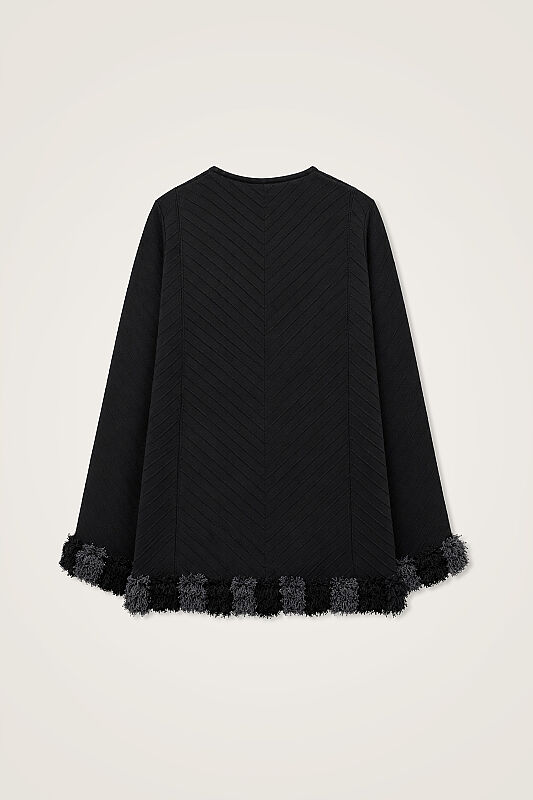 Tassel Flower Black Knitted Long Blouse - 3