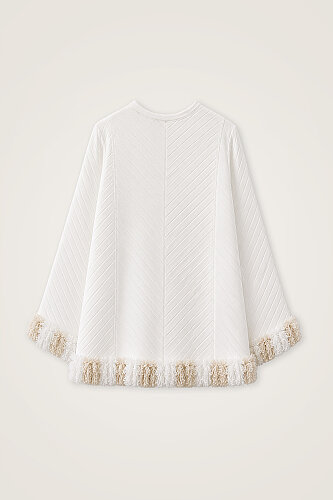 Tassel Flower White Knitted Long Blouse - 3