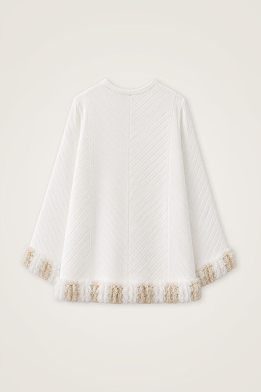 Tassel Flower White Knitted Long Blouse - 3