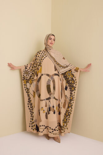 Tassel Noor Beige Crepe Silk Kaftan - 5