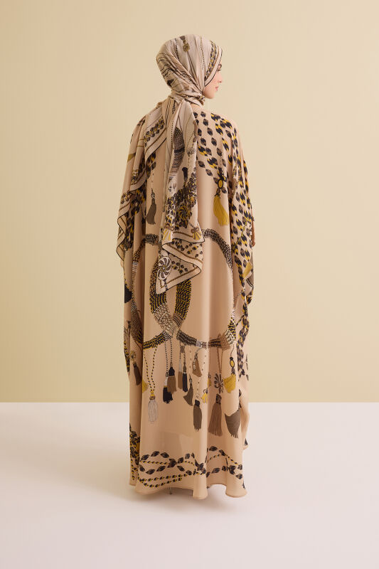 Tassel Noor Beige Crepe Silk Kaftan - 6