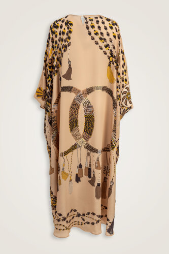 Tassel Noor Beige Crepe Silk Kaftan - 4