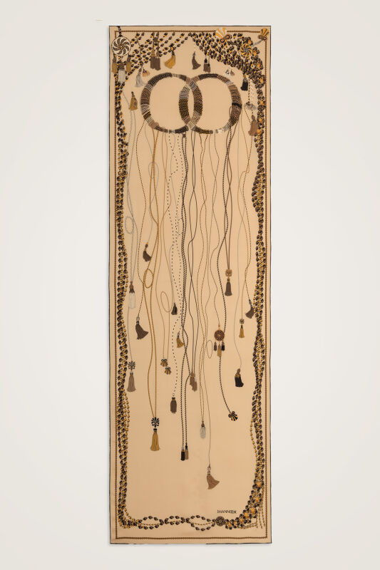 Tassel Noor Beige Crepe Silk Kaftan Shawl - 1