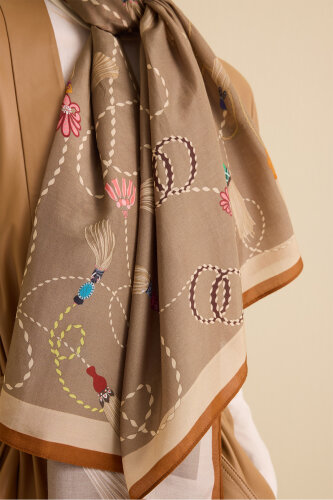 Tassel Noor Beige Floss Cotton Shawl - 5