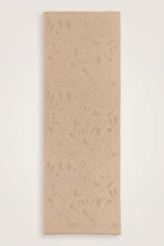 Tassel Noor Beige Jacquard Silk Shawl - 2