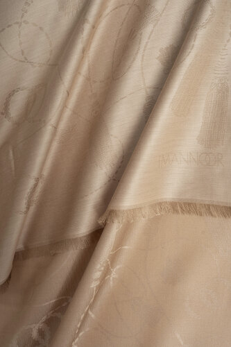 Tassel Noor Beige Jacquard Silk Shawl - 4