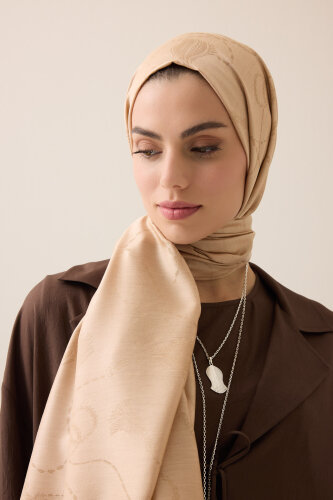 Tassel Noor Beige Jacquard Silk Shawl - 3