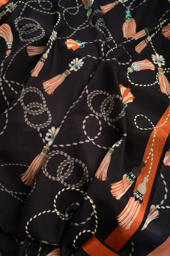 Tassel Noor Black Floss Cotton Shawl - 4