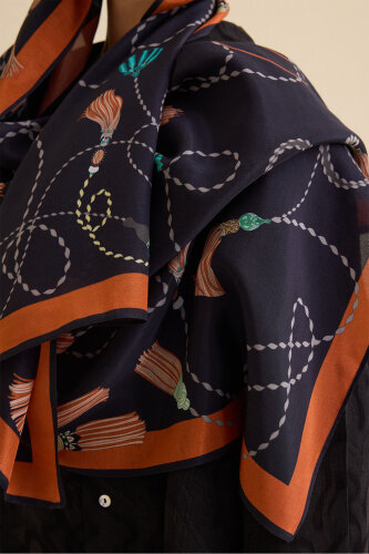 Tassel Noor Black Floss Cotton Shawl - 5