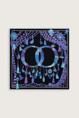 Tassel Noor Black-Fuchsia Crepe Silk Scarf - 2