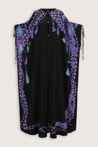 Tassel Noor Black-Fuchsia Silk Abaya - 2