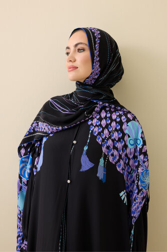 Tassel Noor Black-Fuchsia Silk Abaya - 5