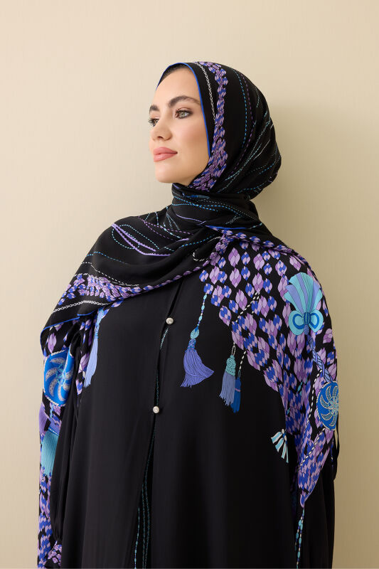 Tassel Noor Black-Fuchsia Silk Abaya - 5