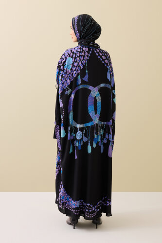 Tassel Noor Black-Fuchsia Silk Abaya - 3