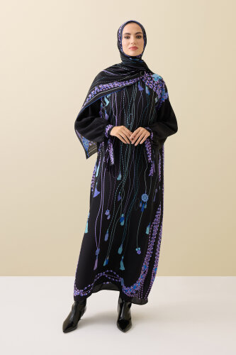 Tassel Noor Black-Fuchsia Silk Dress 