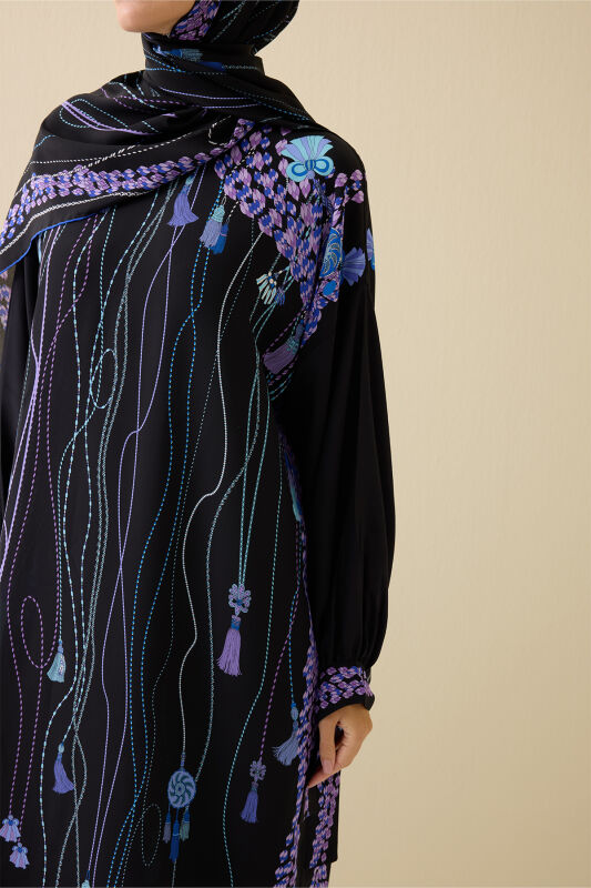 Tassel Noor Black-Fuchsia Silk Dress - 3