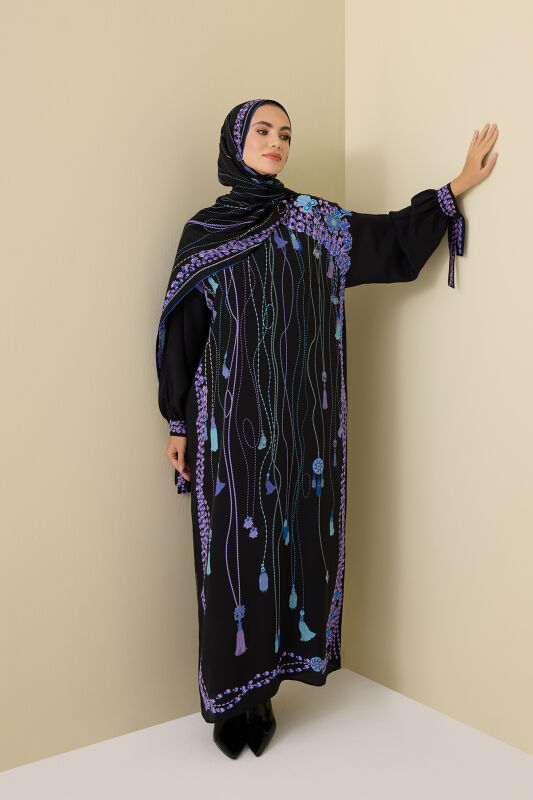 Tassel Noor Black-Fuchsia Silk Dress - 5