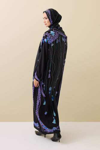 Tassel Noor Black-Fuchsia Silk Dress - 6