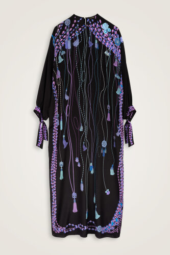 Tassel Noor Black-Fuchsia Silk Dress - 2