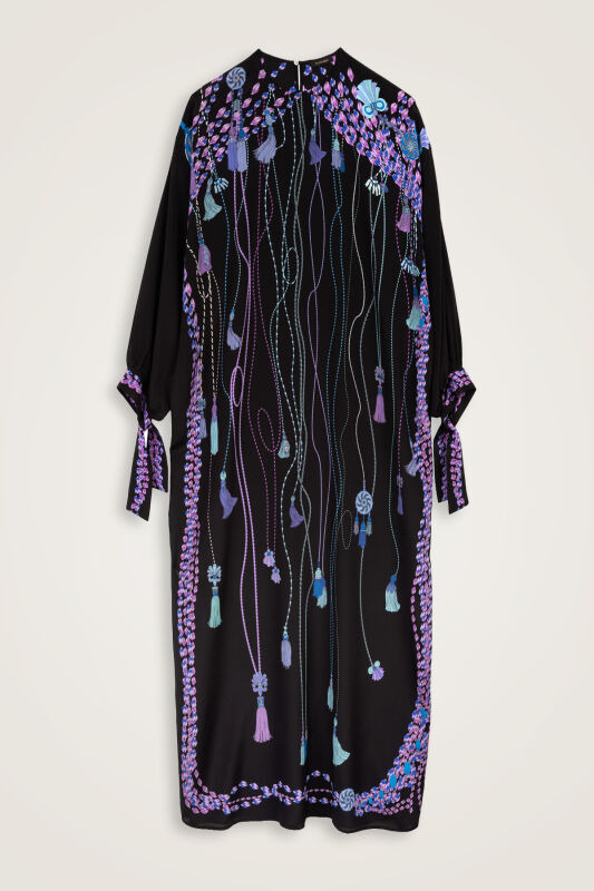 Tassel Noor Black-Fuchsia Silk Dress - 2