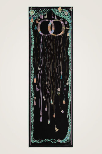 Tassel Noor Black-Green Crepe Silk Abaya Shawl - 2