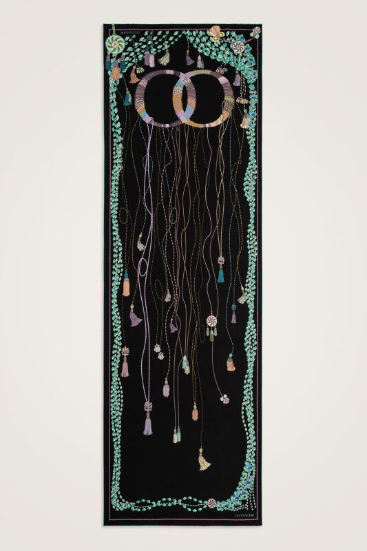 Tassel Noor Black-Green Crepe Silk Abaya Shawl - 2