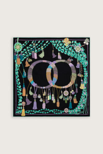 Tassel Noor Black-Green Crepe Silk Scarf - 2