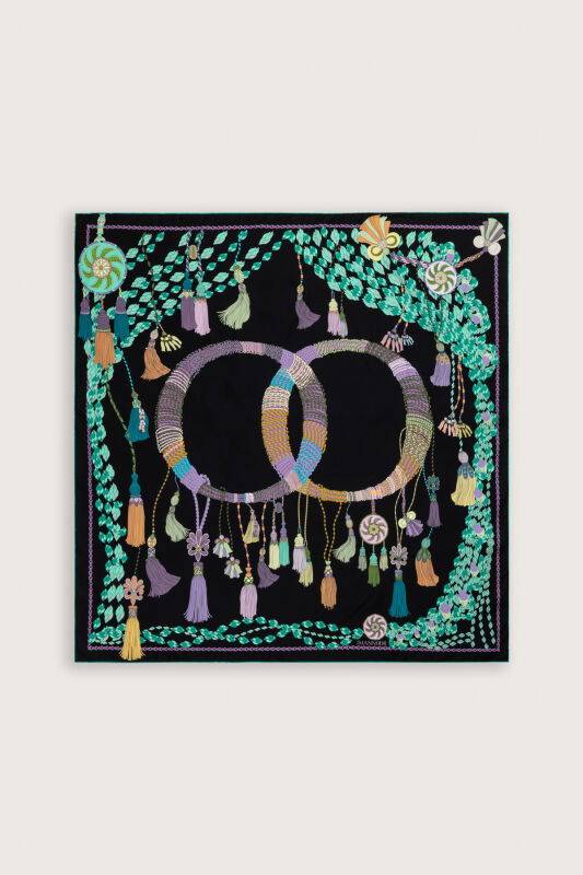 Tassel Noor Black-Green Crepe Silk Scarf - 2