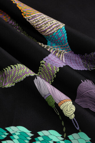 Tassel Noor Black-Green Crepe Silk Scarf - 4