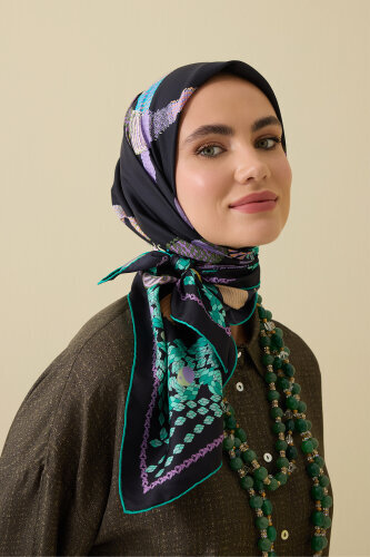 Tassel Noor Black-Green Crepe Silk Scarf - 3
