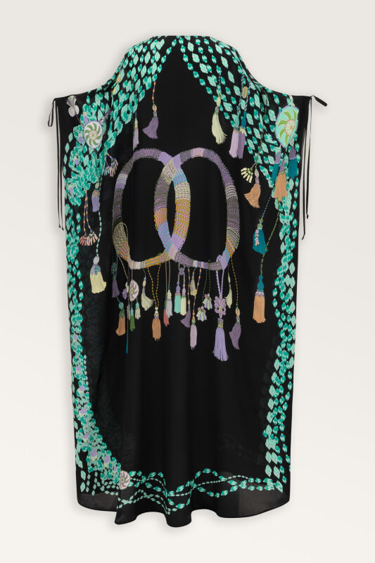 Tassel Noor Black-Green Silk Abaya - 4