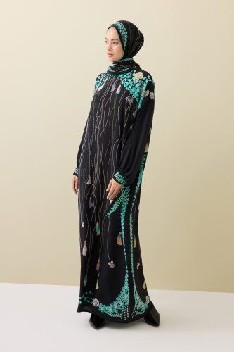 Tassel Noor Black-Green Silk Dress 