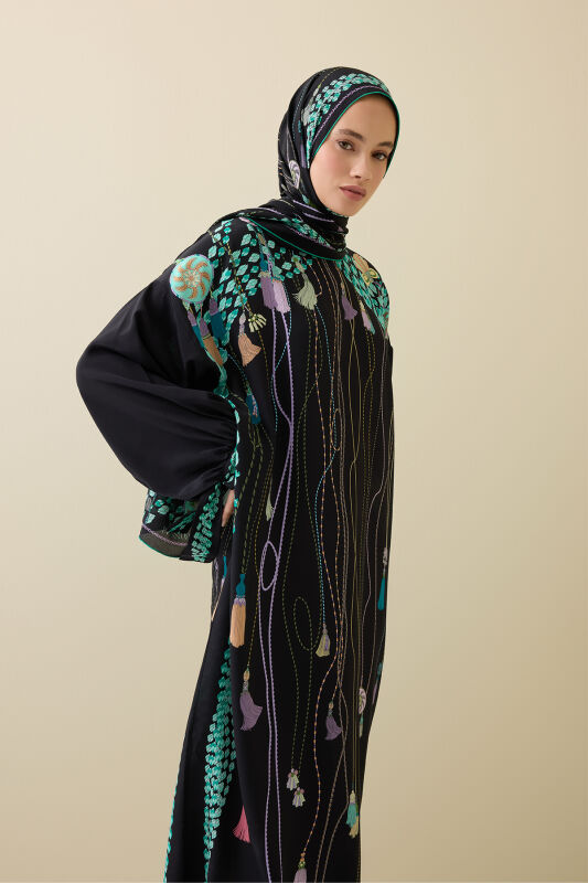 Tassel Noor Black-Green Silk Dress - 3