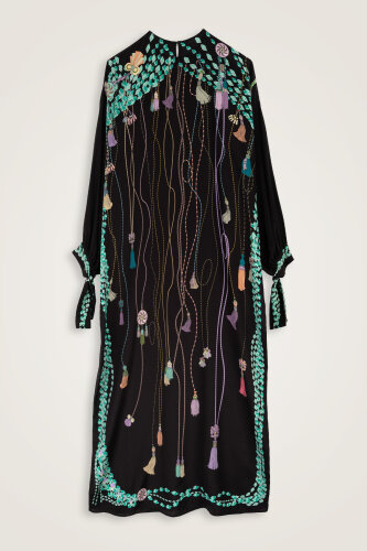 Tassel Noor Black-Green Silk Dress - 4