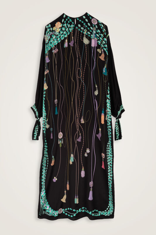 Tassel Noor Black-Green Silk Dress - 4
