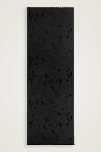 Tassel Noor Black Jacquard Silk Shawl - 2