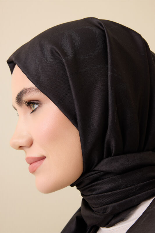 Tassel Noor Black Jacquard Silk Shawl - 3