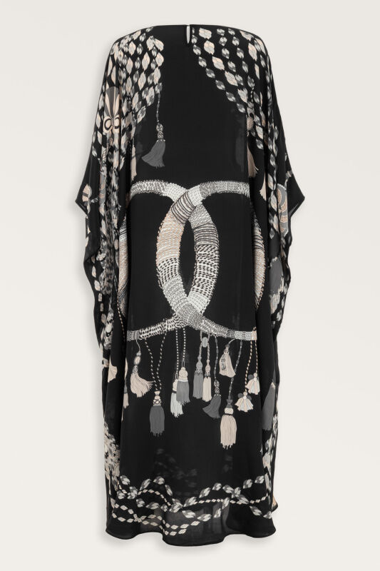 Tassel Noor Black Silk Kaftan - 4