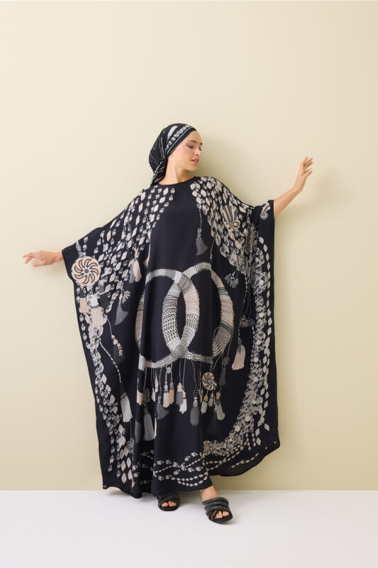 Tassel Noor Black Silk Kaftan - 3